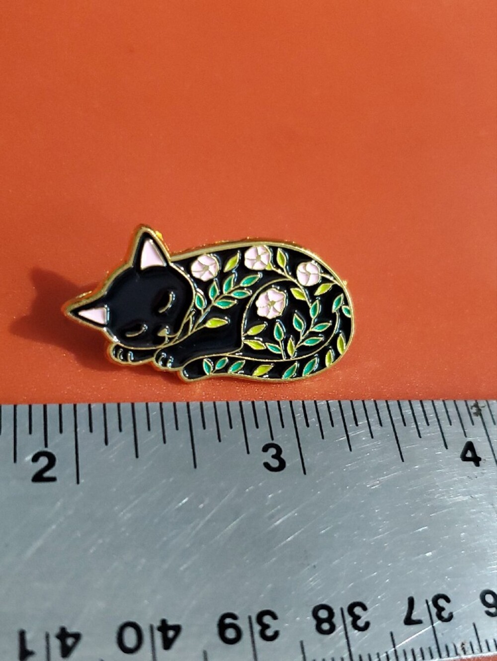 Black Floral Sleeping Cat Enamel Pin for Cat Lovers - Picture 2 of 4